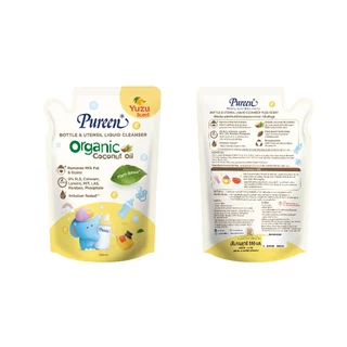 [1 ชิ้น] Pureen เพียวรีน น้ำยาล้างขวดนมและภาชนะสำหรับเด็ก สูตรออร์แกนิค กลิ่นส้มยูซุ รีฟีล 550 มล.