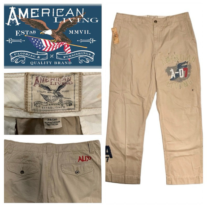 American Living กางเกงคาร์โก้ขายาว ผู้ชาย A7 สีกากี ไซส์34🇺🇸(ฆ3)