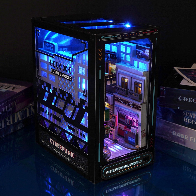 บ้านDIY Book Nook รุ่นTC36 Future World สไตล์ไซเบอร์พังก์ สำหรับตกแต่งชั้้นหนังสือ ที่กั้นหนังสือ