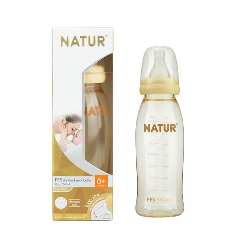 เซลล้างสต็อก ขวดนม Natur PES - 8 ออนซ์ สีชา ปากกว้าง wide neck ขวดนมคุณภาพจาก Natur