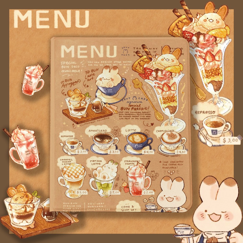 🌻24 ชั่วโมง🌻เคสป้องกัน iPad bunny ice cream Gen12 gen11 Air5 พร้อมถาดใส่ปากกาPro11 air7 Air8 Air6