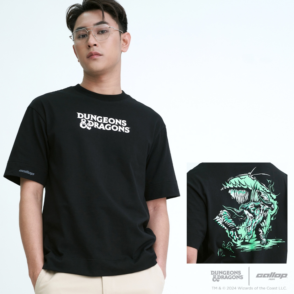 GALLOP : Men's Wear D&D Oversized T-Shirt เสื้อยืดโอเวอร์ไซส์ รุ่น GDDT9000 สี Dark Black - ดำ / ราคาปกติ 1190.-