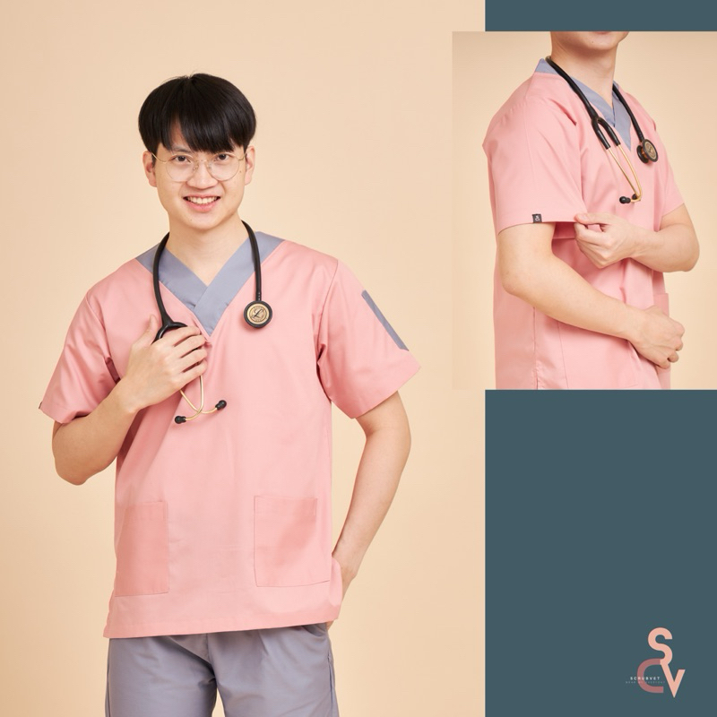 scrubvet: ชุดเสื้อสครับสีชมพูเทา (เสื้อชมพู+กางเกงเทา) ราคา ถูกที่สุด ดีลบีเคเค แกลเลอรีภาพที่ 4