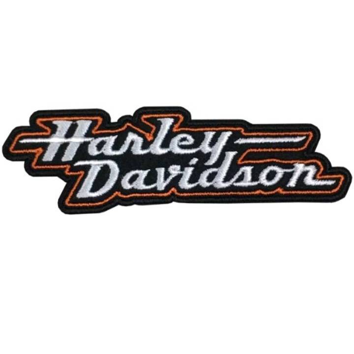 อาร์มติดเสื้อ HARLEY ตัวอักษรส้มขาว อาร์มฮาเล่ย์ อาร์มติดเสื้อฮาเลย์ สีส้มขาว สินค้าผลิตในประเทศไทย พร้อมส่ง!!