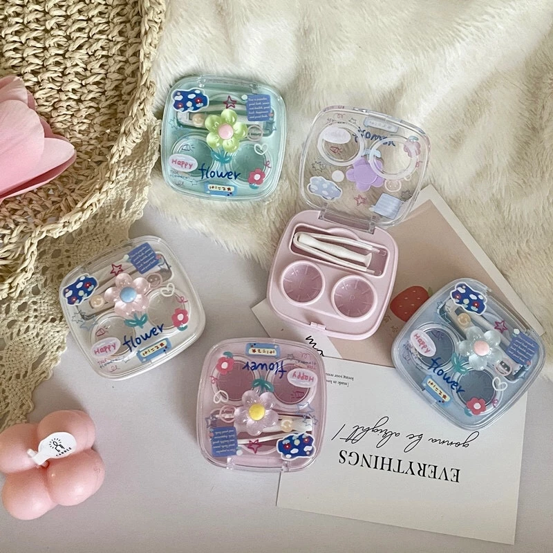 🌼ตลับคอนแทค 🌼เซตเล็ก ดอกไม้ flower Clear box