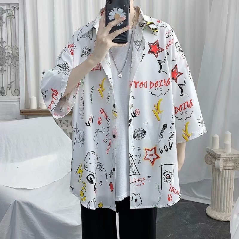 fashiongirl1688 เสื้อผู้ชายฤดูร้อนแฟชั่นลำลองแขนสั้น ผ้าบางเบาระบสยอากาศดีมาก ใส่ได้ทุกโอกาสพร้อมส่ง