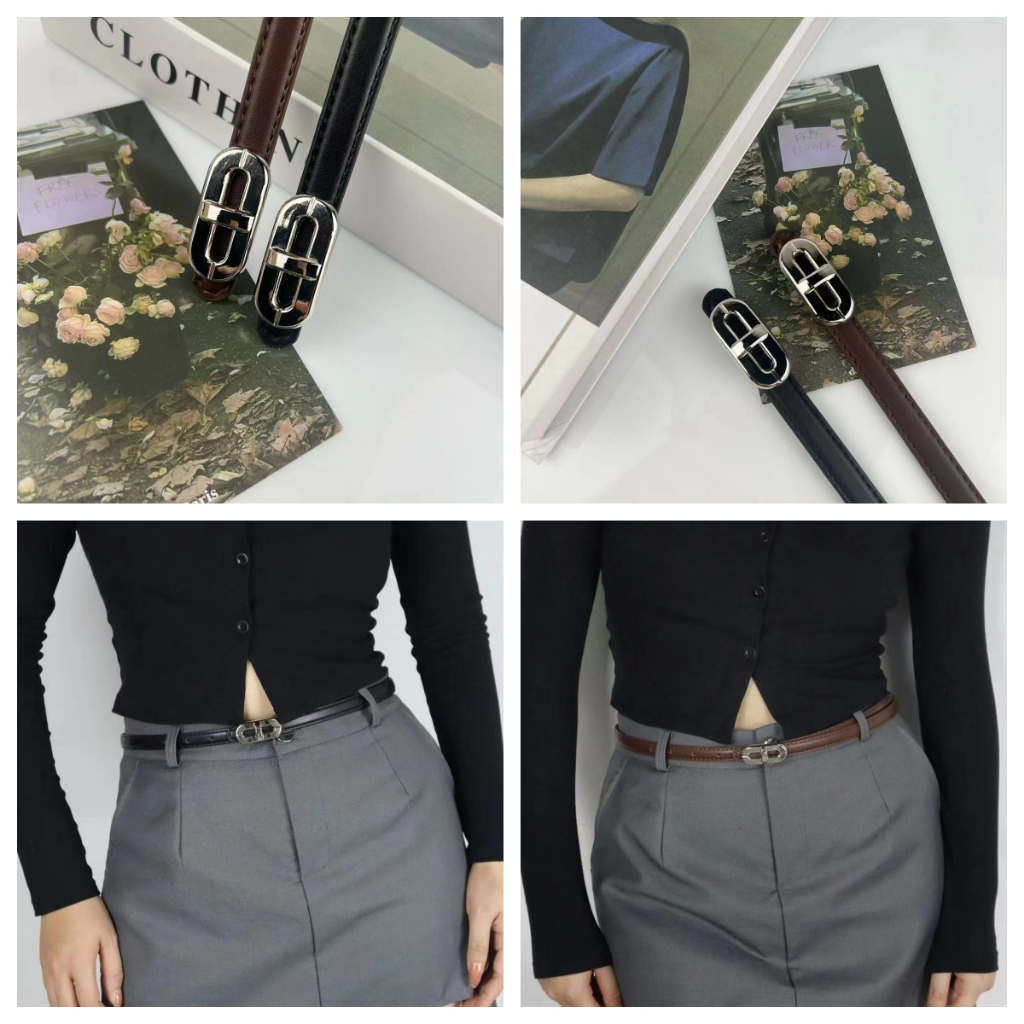 พร้อมส่ง‼️เข็มขัดสไตล์เรียบง่าย สไตล์เกาหลี แฟชั่นสำหรับผู้หญิง หัวเข็มขัดสีเงิน เข็มขัดหนังPu（P109）