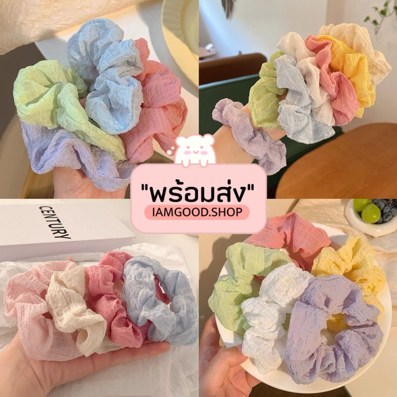 ส่งไว1-2วัน ยางรัดผมเกาหลี ผ้าลินินอัดลายรังผึ้ง สีพลาสเทล พร้อมส่งจากไทย