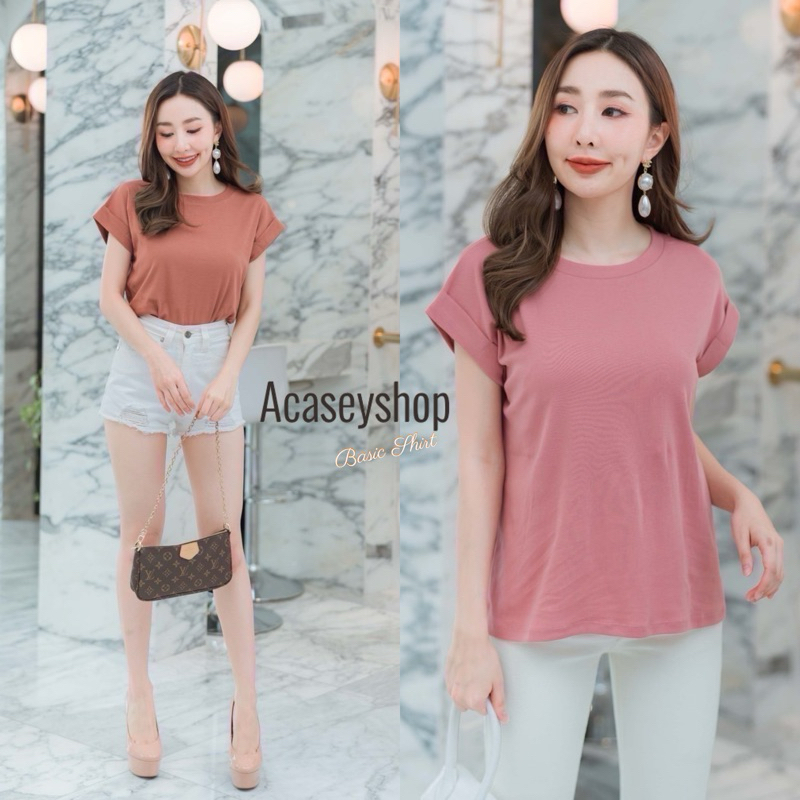 Acasey เสื้อยืดผู้หญิง คอกลม แขนเบิ้ล ผ้า Cotton ทรงสวยใส่สบาย