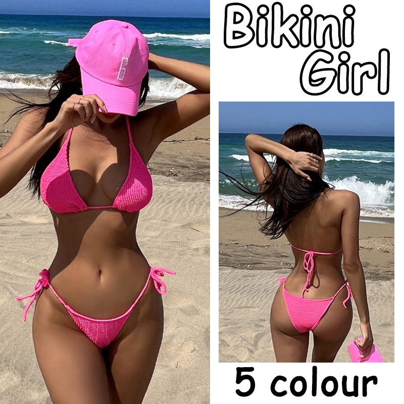 บืกินี่ 👙 การออกแบบผูกเชือก 💗 มีหลายสีให้เลือกและราคาถูก🚚ส่งไวจากไทย1-3วัน#0043