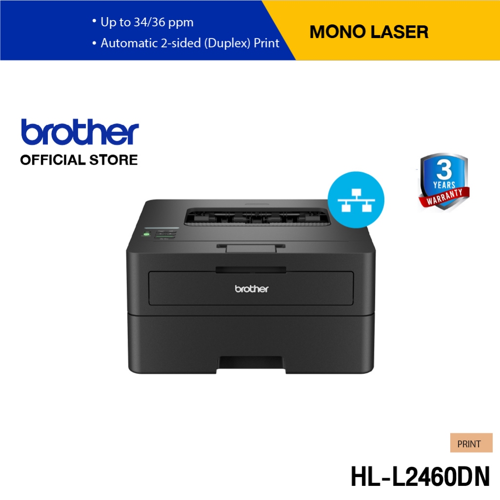 Brother HL-L2460DN Mono Laser เครื่องพิมพ์เลเซอร์ ปริ้นเตอร์ขาว-ดำ พิมพ์ 2 หน้าอัตโนมัติ, ถาดบรรจุกระดาษ 250 แผ่น