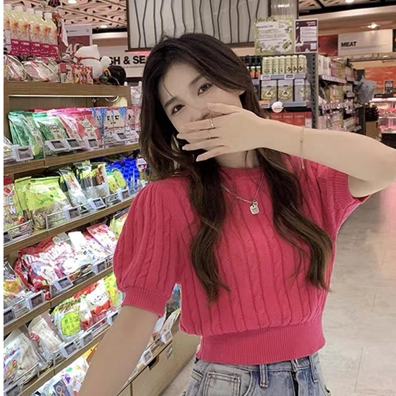 E238เสื้อยืด เสื้อไหมพรมแขนสั้นโชว์หลังเซ็กซี่ สินค้าผ้านิ่มสไตร์เกาหลี (สินค้าพร้อมส่ง)