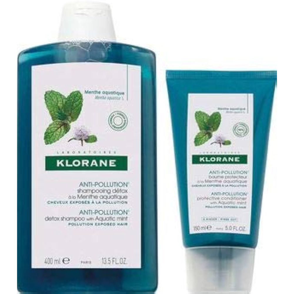 พร้อมส่ง ของแท้ KLORANE Antipollution Aquatic Mint Shampoo & Conditioner Duo (400ml+150ml)