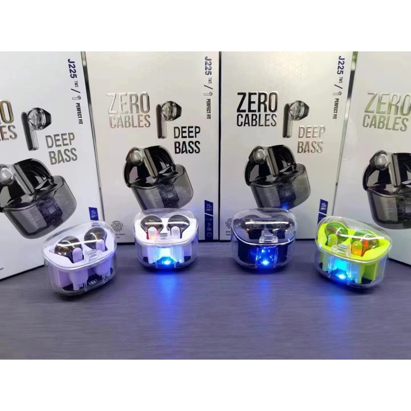 ชุดหูฟังบลูทูธไร้สาย TWS J225 พร้อมไมโครโฟนสเตอริโอ HiFi สีโปร่งใส