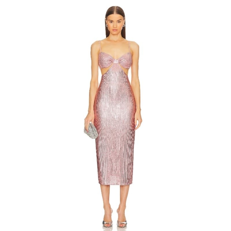 Michael Costello Yvonne Midi Dress สี Rose
