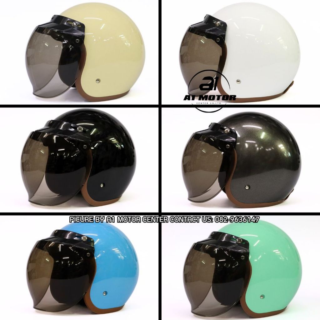 หมวกกันน็อควินเทจ พร้อมหน้ากาก 3 กระดุมทรงบั้บเบิ้ล ฟรีไซส์ รอบศีรษะไม่เกิน 57-59 ( M L ต้นๆใส่ได้) มาตรฐาน มอก.