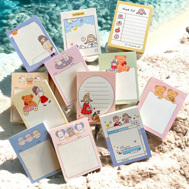 ʕ ◔ᴥ◔ ʔ ลดราคา >> มีตำหนิ << กระดาษโน๊ต 100 แผ่น/แพ็ค มีให้เลือก 12 แบบ