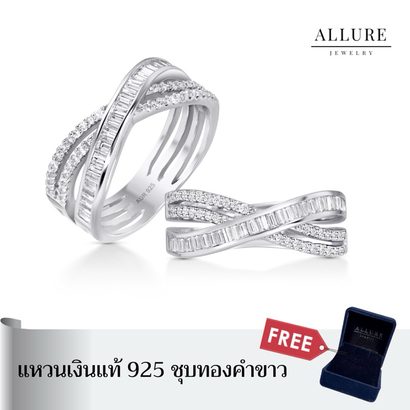 แหวนเงินแท้925 ชุบเคลือบทองคำขาว ประดับเพชร CZ Swiss Diamond [ ROXY – Allure jewelry ]