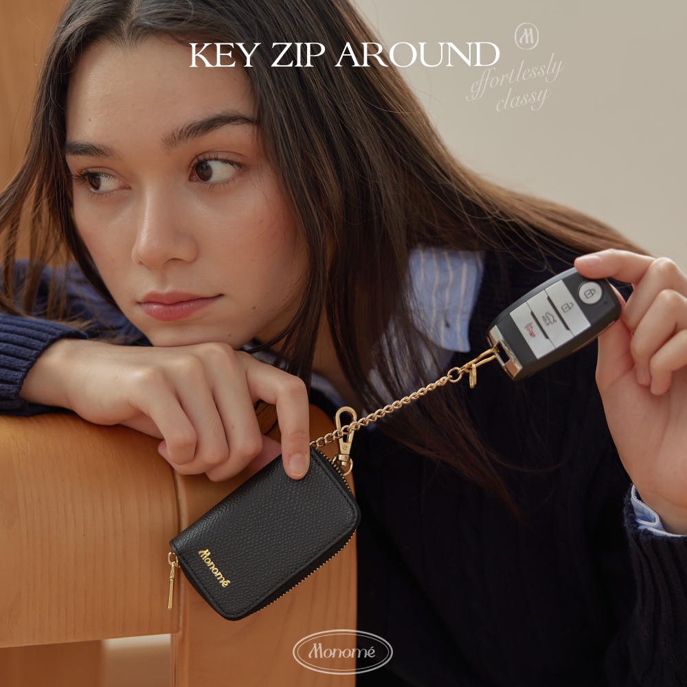 Key Zip Around กระเป๋าเก็บกุญแจ หนังวัวแท้ , key bag