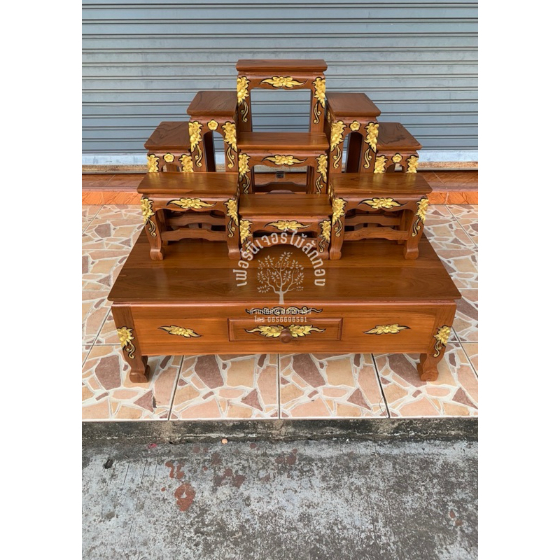โต๊ะหมู่บูชา หมู่ 9 หน้า 5 กล่องลิ้นชัก แกะลาย