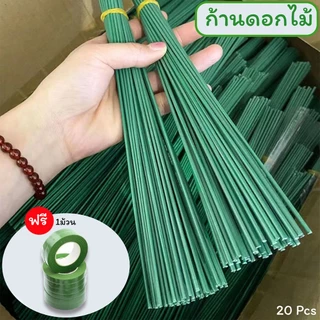 (20เส้น)ก้านดอกไม้สีเขียว สำหรับงานDIY ก้านดอกไม้ 20 ก้านแถมฟรี เทปพันก้าน 1 ม้วน