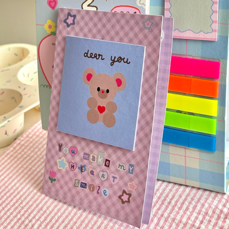 พร้อมส่ง การ์ดน้องหมีteddy dear you เขียนด้วยดินสอได้ การ์ดคู่รักน้องหมีแบบพับเปิดปิดได้dd