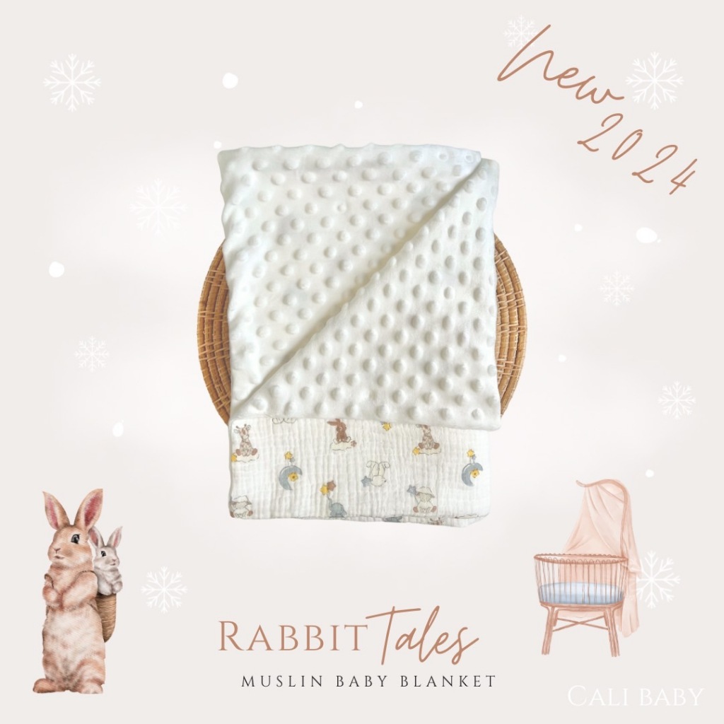 Cali ผ้าห่มกันสะดุ้ง ดอทมิ้ง ผ้ามัสลินทอ*Rabbit tale ขนาด 70*100 cm *ป้าย Cali Baby สินค้าพร้อมส่ง