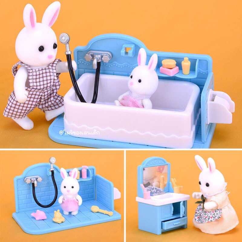 รวมเซตห้องน้ำบ้านตุ๊กตากระต่าย อุปกรณ์อาบน้ำ อ่างอาบน้ำครบชุด ธีมสีฟ้า/มินิมอล - รูปที่ 2