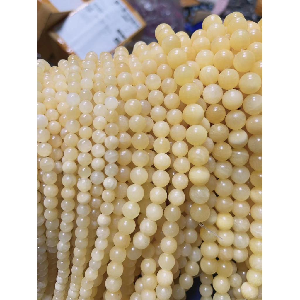 โซ่ยาวลูกปัดกลมหยกสีเบจธรรมชาติ
