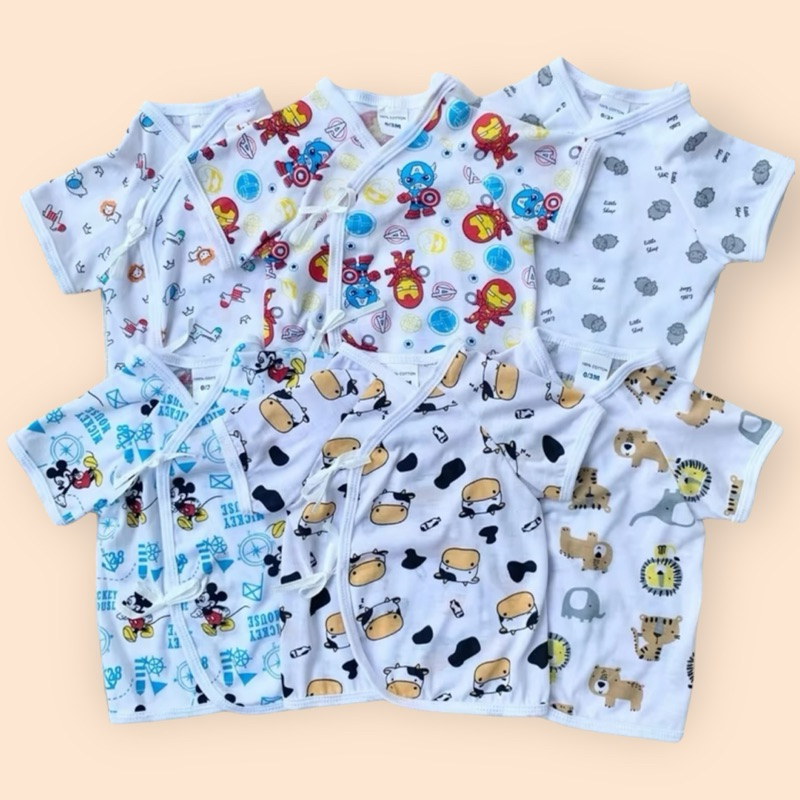 *แพ็ค3ตัว* เสื้อผูกหน้าแขนสั้น แรกเกิด-3เดือน เสื้อแขนสั้น ทารก ผ้าคอตตอน100%