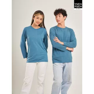 YuenPuen เสื้อยืด แขนยาว สีฟ้าทะเล ยืนพื้น ไม่ยืด ไม่ย้วย ไม่ต้องรีด สีพื้น เนื้อผ้านุ่มใส่สบาย