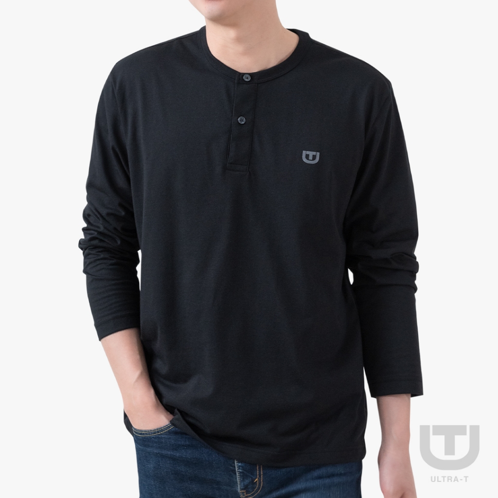 DOSH-UT MEN'S LONG SLEEVE T-SHIRTS เสื้อยืด คอกระดุม แขนยาว S-2XL UTMT5008-BL