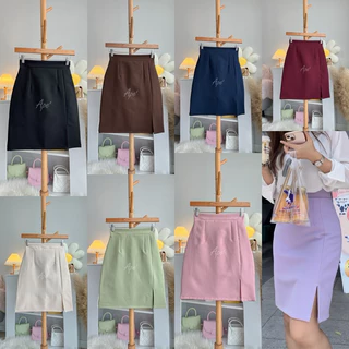 กระโปรงรุ่นสีพื้น ผ่าหน้า ทรงเอตรง xs-xxl ยาว 20-21 นิ้ว กระโปรงเอวสูงมีซับใน