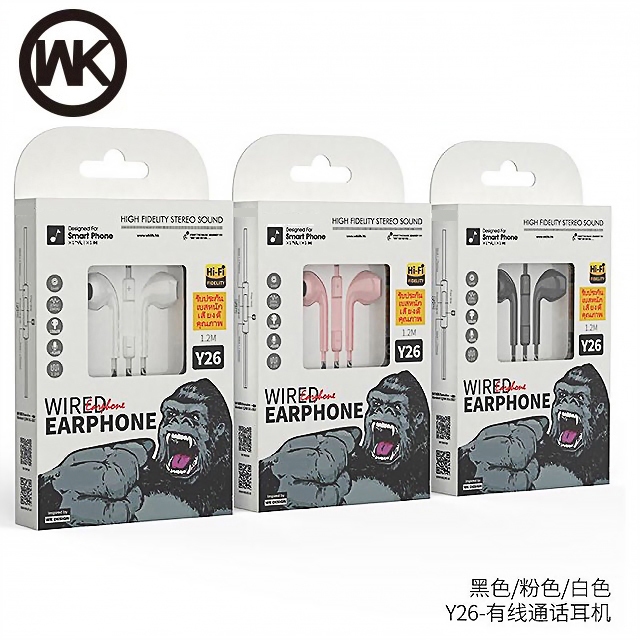 หูฟัง wk y26 รุ่น kingkong 3.5mm Typec ไมโครโฟนในตัว การโทร เล่นเกม （รับประกัน 1 ปี）สำหรับ ios / And