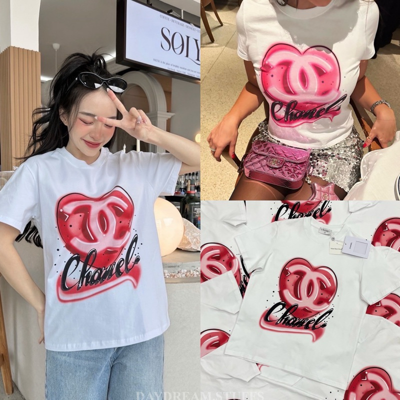 💫พร้อมส่ง💫CNL T-Shirt • เสื้อยืดคอกลมแขนสั้น สกรีนลายหัวใจ สีสวยน่ารักมากๆ ผ้าคอทตอนนิ่มใส่สบาย ป้าย