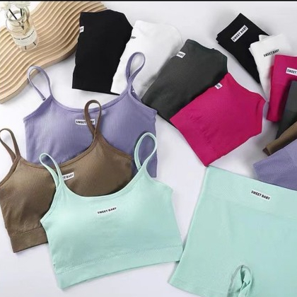 อัพเดตสีใหม่ 🌹 SUNBALEE ชุดออกกำลังกายผู้หญิง สปอร์ตบรา เสื้อสายเดี่ยว+กางเกงขาสั้น เล่นกีฬา ชุดโยคะ MA - รูปที่ 5