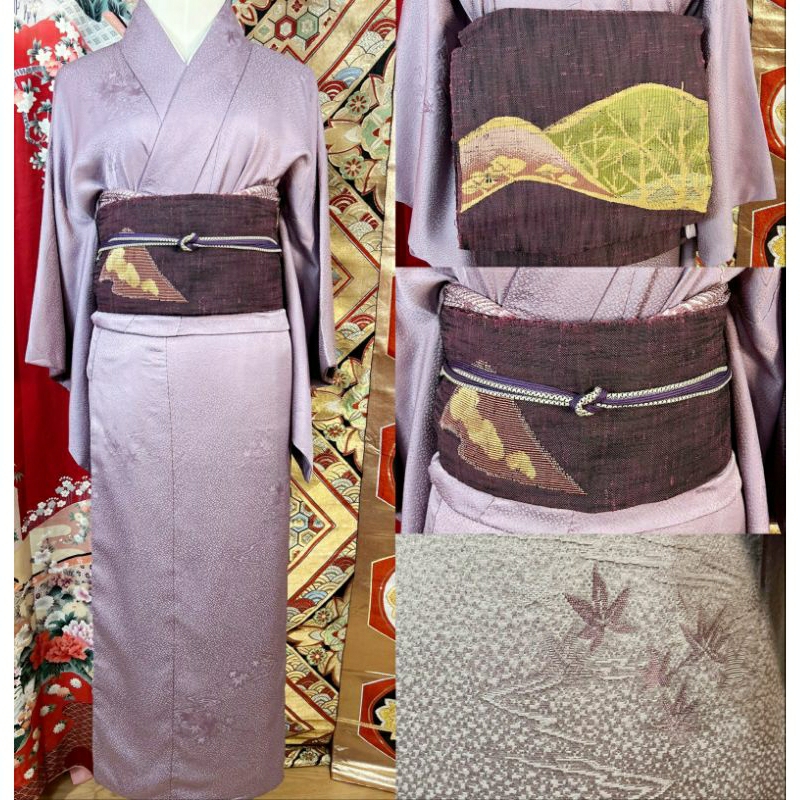 พร้อมส่ง set kimono กิโมโน สีม่วง มือสองของแท้จากญี่ปุ่น