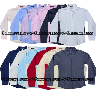 เสื้อเชิ้ดเเขนยาวทำงานเข้ารูปผ้าร่องปี้เก้ทรงสุภาพจร้า6สีจร้า