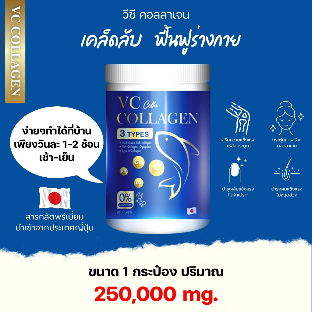 ✨ VC.thailand เพจหลัก ✨VC Colla Collagen ของแท้ 100% คอลลาเจน กระปุกสีฟ้า ไม่คาว ไม่มีสี