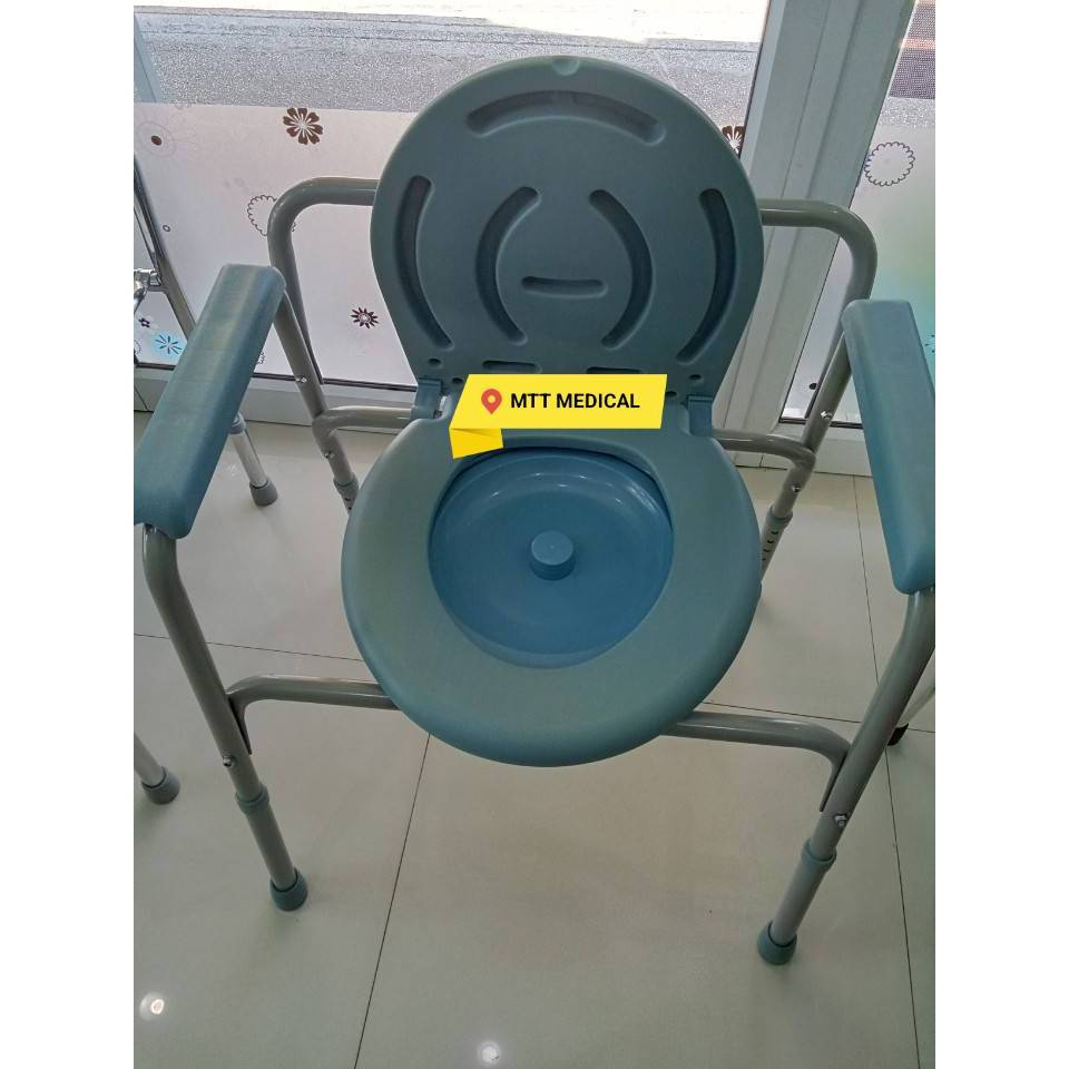 เก้าอี้นั่งถ่าย Commode chair แบบพับไม่ได้ เกรดเอ ทนทาน รับน้ำหนักได้ 120 กก. . ปรับระดับความสูงได้6ระดับ