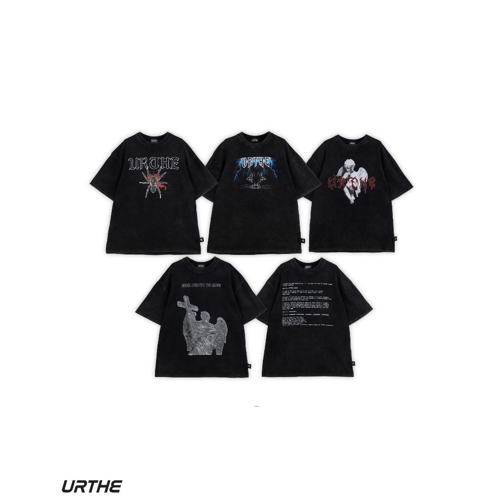 ซื้อ URTHE - เสื้อยืด ผ้าฟอก แขนสั้น Oversized สกรีนลาย รุ่น ACID DEATH