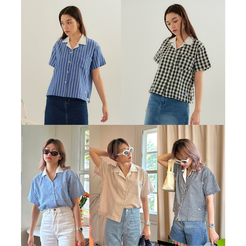 ENDOFMARCH | THOMAS SHIRT เสื้อเชิ้ตแขนสั้นลายริ้ว เนื้อผ้าคอตตอนลินิน