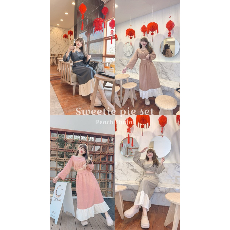 sweetie pie set ชุดเซทกระโปรงแขนยาว