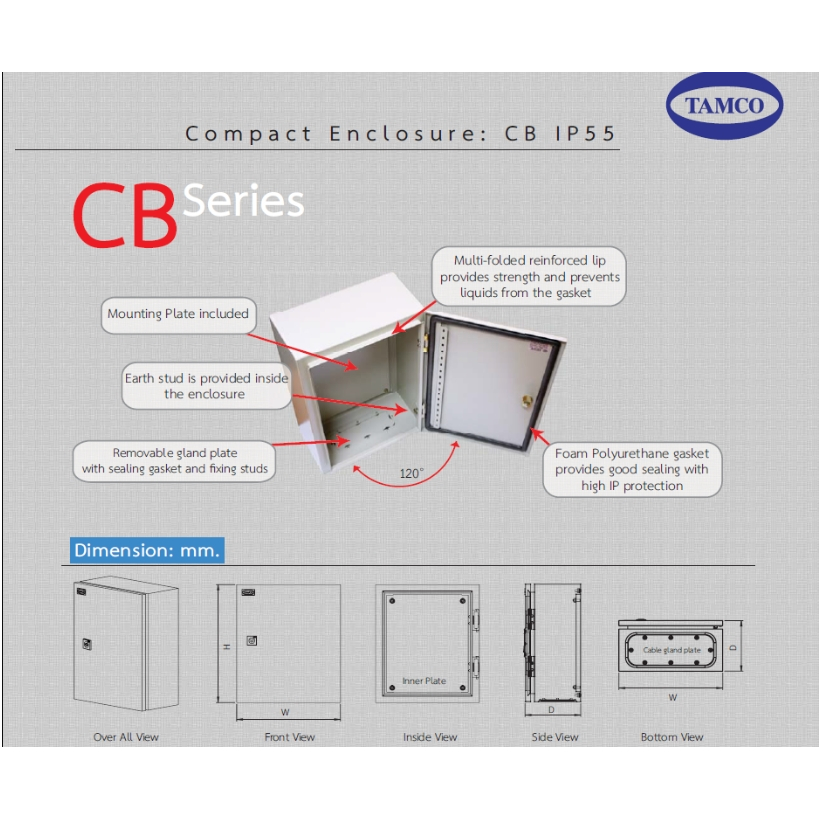 ตู้สวิทช์บอร์ดกันน้ำกันฝุ่น รุ่น CB-18 IP55 W900xH1200xD250 mm. TAMCO