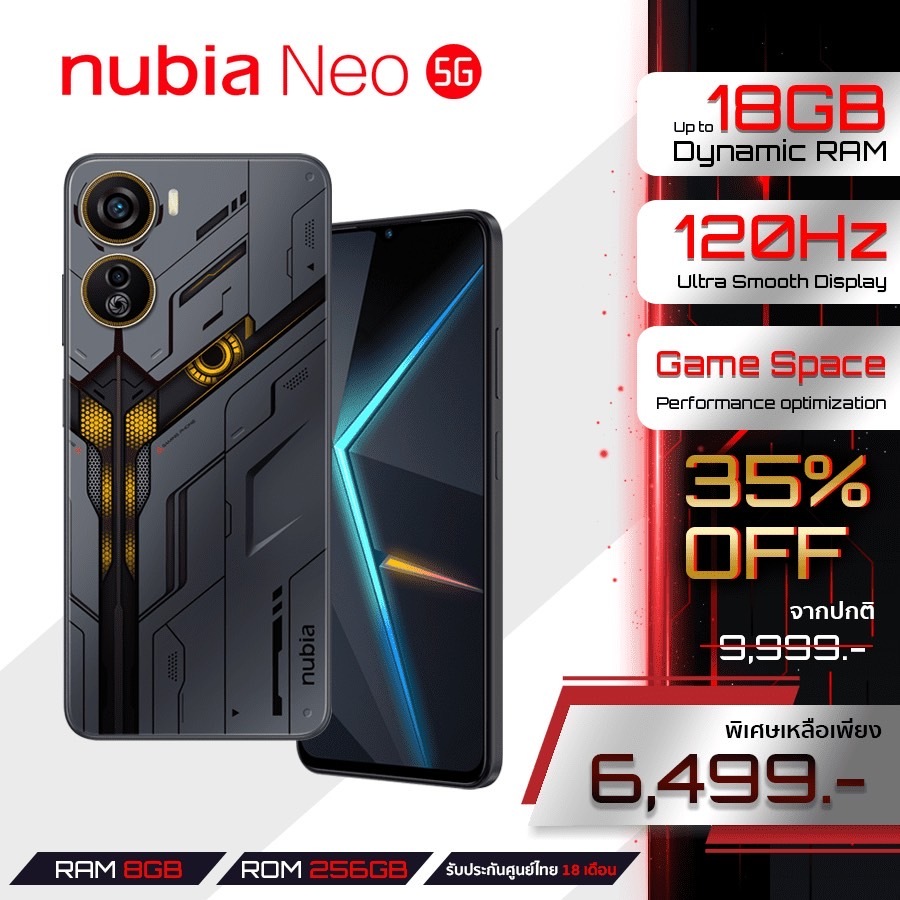 Nubia Neo 5G (8+256GB) - Unisoc T820 Octa-Core l Dynamic Ram 18GB l 6.6" FHD+120Hz l Battery 4500mAh