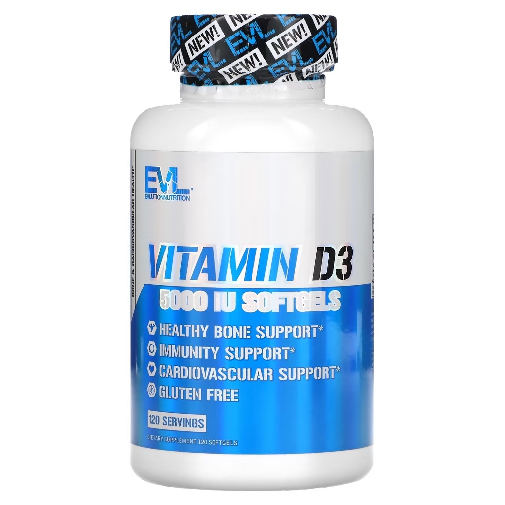 วิตามินดี3 Vitamin D3 5,000 IU, 120 Softgels,EVLution Nutrition