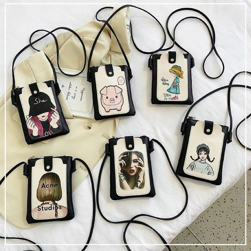 👜พร้อมส่ง J073 กระเป๋าสะพายข้าง กระเป๋าใส่โทรศัพท์ใส่เหรียญใส่บัตรต่างๆ แฟชั่น หนังPU สไตส์เกาหลี