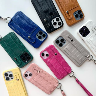 [i17]พร้อมส่ง 10โทนสี 🎀🍌T10S18 เคสคล้องมือสะพายบัตร S2 (1) เคสหนังใส่บัตรคล้องมือ+สายสะพาย เคสไอโฟน for iPhone17Promax