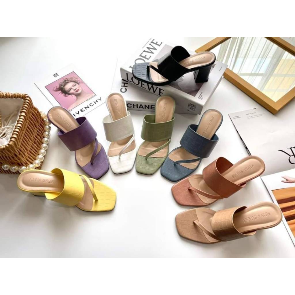 Niwa shoes รองเท้าสตรี ส้นสูง รหัสp-15 หนังPU นิ่ม ใส่สบาย สีคัลเลอร์ฟูล