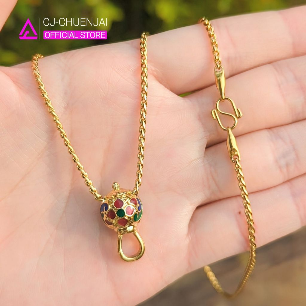 CJ สร้อยเปียแต่งขุนลายไทย สแตนเลสทองเลเซอร์ ไม่ลอกไม่ดำ